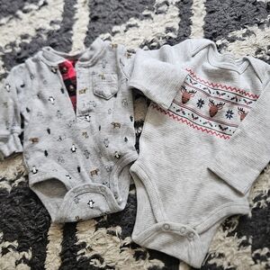 Jumping Beans Gray and Red Patterned Bodysuits